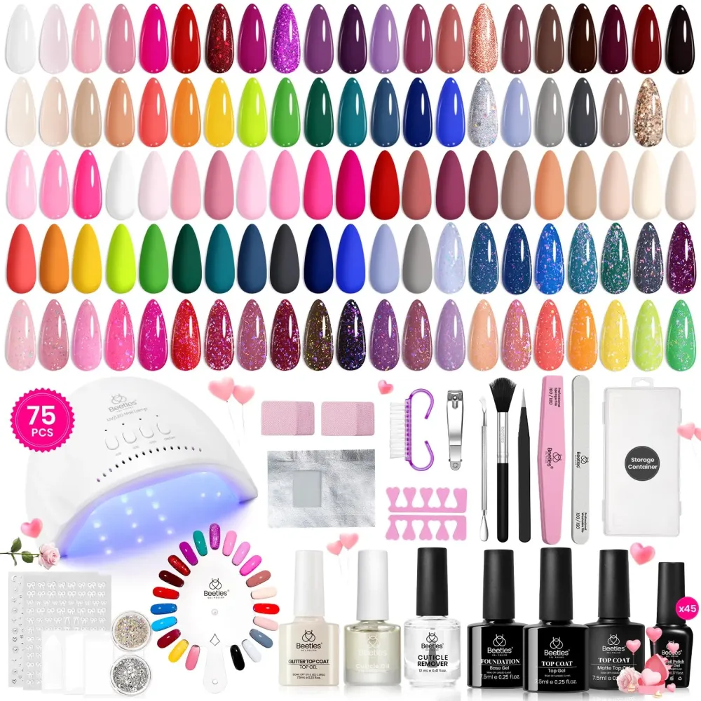 Beetles Gel Nail Polish Kit with U V Light-75PCS Chic Outfits 45 Colors Gel Polish Starter Kit,Soak Off All Season Gel Nail Kit with 5PCS Base Top Coat Nail Art Tools-Perfect Manicure Kit for Women Beetles Gel Nail Polish Kit with U V Light-75PCS Chic Outfits 45 Colors Gel Polish Starter Kit,Soak Off All Season Gel Nail Kit with 5PCS Base Top Coat Nail Art Tools-Perfect Manicure Kit for Women