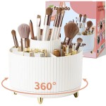 360 Rotate Makeup Brush Holder Organizer, Makeup Organizers Countertop, Makeup organization and Skincare Storage for Vanity, Desktop, Bathroom (White)