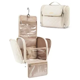 BAGSMART Toiletry Bag Travel Makeup Bag with Hanging Hook, Cosmetic Bag Make Organizer Case, Large Capacity Water-resistant Organizer for Toiletries Accessories Brushes Sponge, Beige