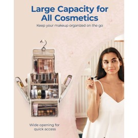 BAGSMART Toiletry Bag Travel Makeup Bag with Hanging Hook, Cosmetic Bag Make Organizer Case, Large Capacity Water-resistant Organizer for Toiletries Accessories Brushes Sponge, Beige