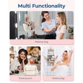 BAGSMART Toiletry Bag Travel Makeup Bag with Hanging Hook, Cosmetic Bag Make Organizer Case, Large Capacity Water-resistant Organizer for Toiletries Accessories Brushes Sponge, Beige