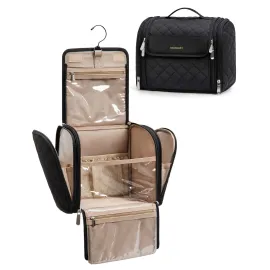 BAGSMART Makeup Bag for Women with Hanging Hook - Portable Cosmetic Case, Large Capacity Door Room Essentials Travel Organizer for Full Sized Cosmetics and Toiletries, Black