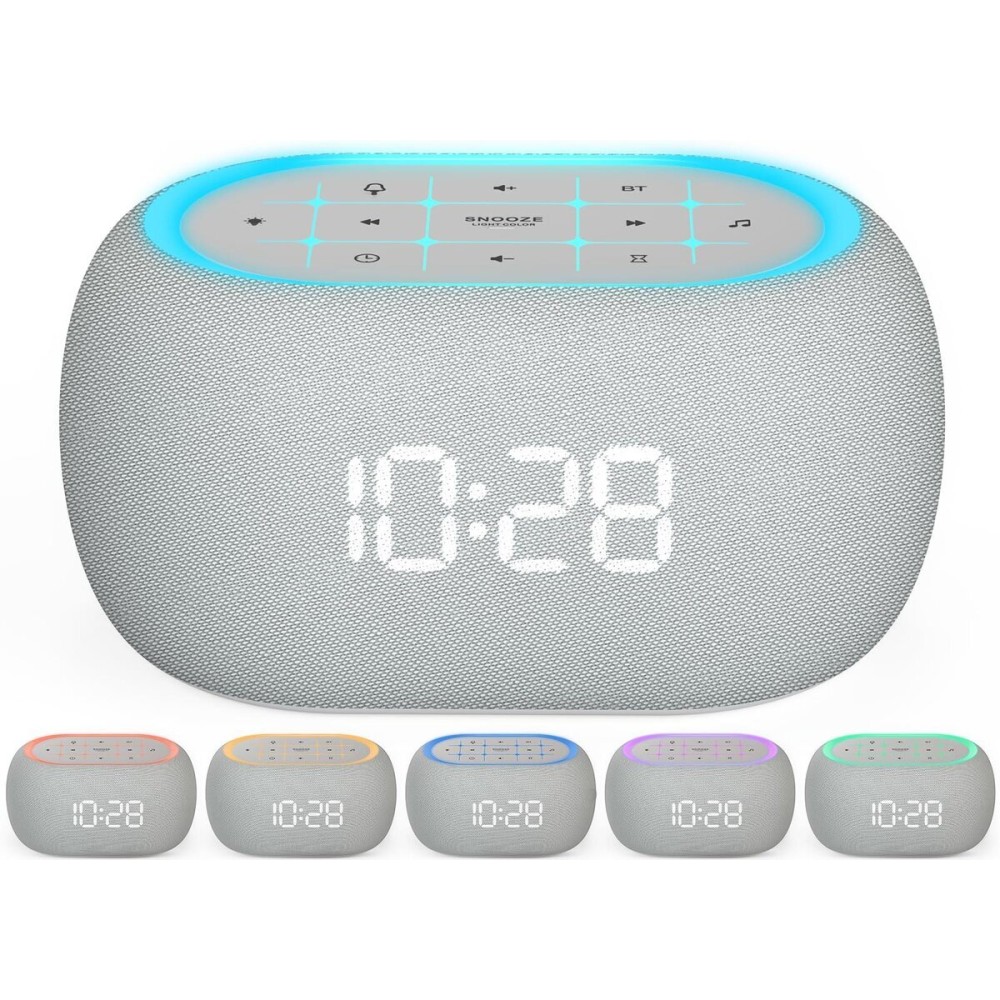 ANJANK White Noise Sound Machine Alarm Clock with Bluetooth Speaker, 21 Relaxing Sounds, 7 Night Lights,0-100% Dimmer/Sleep Timer/30-Level Volume Control,Sound Machine for Kids Adults Sleeping,Bedroom