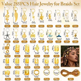 Qinzave 285PCS Gold Hair Jewelry for Braids, Gold Dreadlock Jewelry Accessories Braid Jewelry with Gold Pendants, Loc Jewelry for Hair Dreadlocks Gold Rings Cuff Clips Charms for Braid Decoration Qinzave 285PCS Gold Hair Jewelry for Braids, Gold Dreadlock Jewelry Accessories Braid Jewelry with Gold Pendants, Loc Jewelry for Hair Dreadlocks Gold Rings Cuff Clips Charms for Braid Decoration