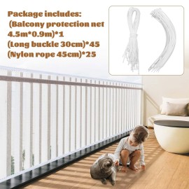 Hosuly Banister Guard 15 x 3 ft Balcony Netting for Kids Pets Stairway Safety Net Baby Fence Door Balcony Netting Safety Mesh Stair Net with No Drilling for Apartment Railing (White) Hosuly Banister Guard 15 x 3 ft Balcony Netting for Kids Pets Stairway Safety Net Baby Fence Door Balcony Netting Safety Mesh Stair Net with No Drilling for Apartment Railing (White)