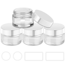 4 Pack 1oz Small Glass Containers with Lids, Tecohouse Glass Jars with White Lids & Inner Liners, Mini Travel Toiletries Container for Slime, Makeup, Cream, Lotion, Cosmetic