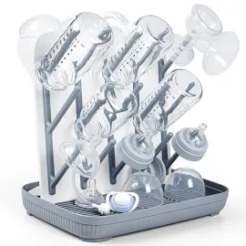 Termichy Baby Bottle Drying Rack: Large Vertical Bottle Dryer Rack Holder - Space Saving Standing Drying Rack for Baby Bottles and Pump Part Cleaning (Gray)
