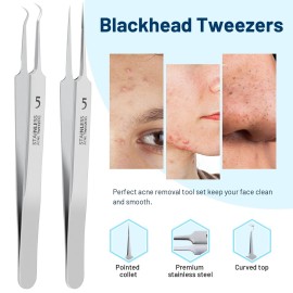 WSYUB Blackhead Remover Tweezers,Ingrown Hair Tweezers, Precision Blackhead Pimple Extractor, Cell Clips Tweezers, Tweezers for Women Facial Hair