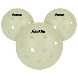 Franklin Sports Glow in The Dark Outdoor Pickleballs - Light Up Pickleball Balls for Nighttime Pickleball - Glow in The Dark Green Balls - Charge with Indoor Light + Sunlight - 3 Pack