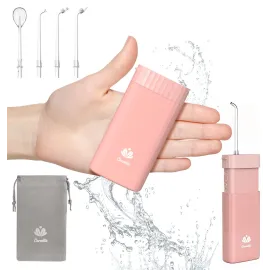 Portable Water Flosser for Teeth,Travel Water Flosser Picks,Mini Cordless Oral Irrigator Rechargeable Power Dental with Telescopic Water Tank, IPX7 Wateroproof for Brace & Sensitive Teeth Care,Pink