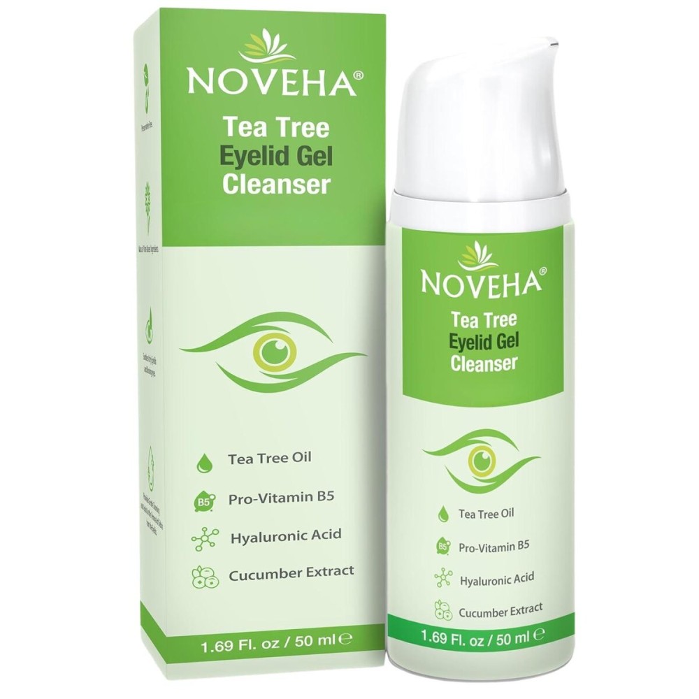 NOVEHA Tea Tree Eyelid Gel Cleanser - for Blepharitis, MGD, and Dry Eye with Pro-Vitamin B5, Hyaluronic Acid, and Cucumber Extract - Gentle Cleansing, Soothes Itchy Eyelid and Burning Eyes - 50mL NOVEHA Tea Tree Eyelid Gel Cleanser - for Blepharitis, MGD, and Dry Eye with Pro-Vitamin B5, Hyaluronic Acid, and Cucumber Extract - Gentle Cleansing, Soothes Itchy Eyelid and Burning Eyes - 50mL