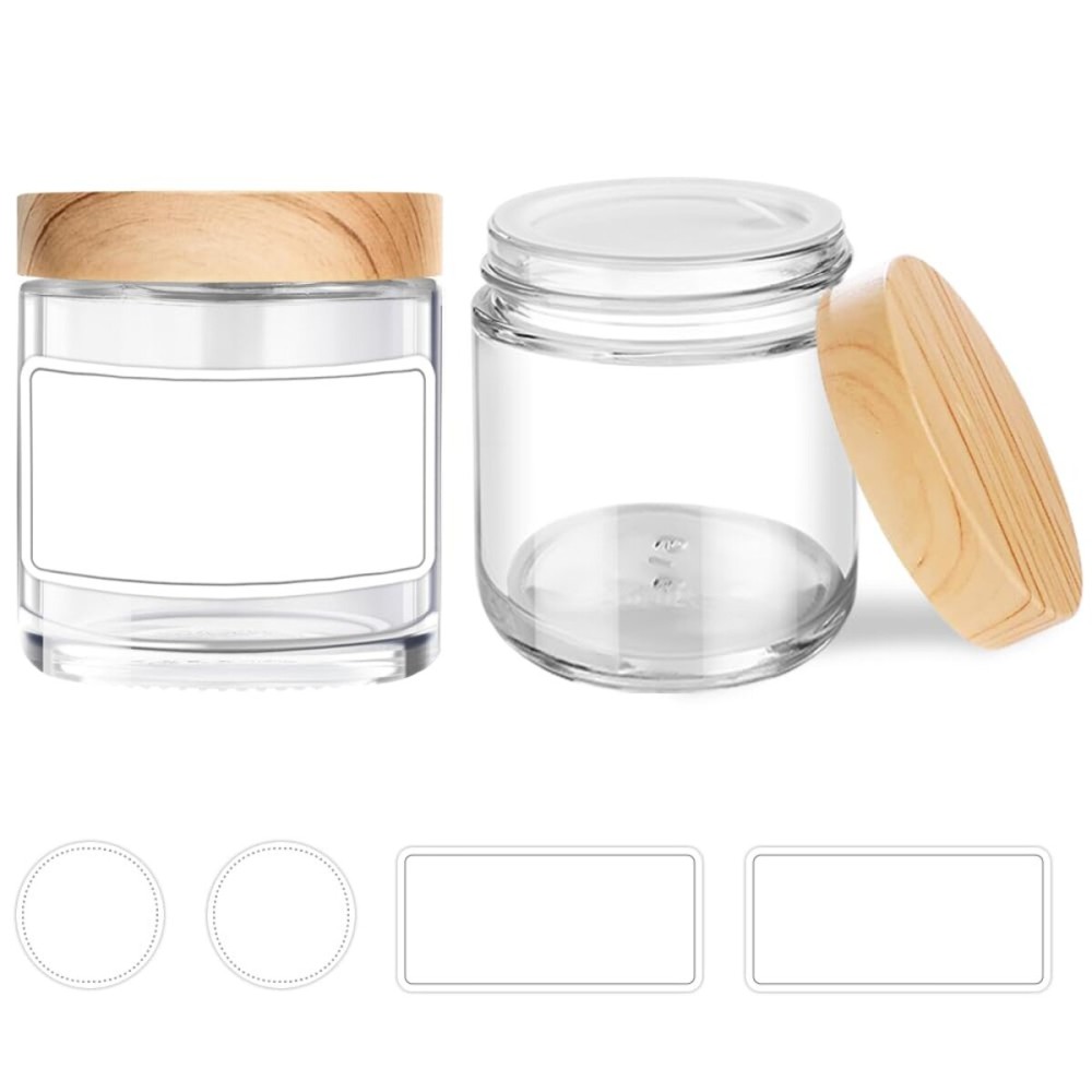 Small Glass Containers with Lids, 4 oz Glass Jars with Plastic Woodgrain Lids & Inner Liners, Reusable Travel Containers for Creams, Makeup, Lotion, Cosmetic - 2 pack Small Glass Containers with Lids, 4 oz Glass Jars with Plastic Woodgrain Lids & Inner Liners, Reusable Travel Containers for Creams, Makeup, Lotion, Cosmetic - 2 pack