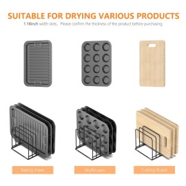 KORRTFID Kitchen Cabinet Organizer, Steel Cookware Holder, Divided Holder with 5 Slots for Skillets Baking Tray and Chopping Board Rack - Baking Pan Holder Storage (2 PCS) KORRTFID Kitchen Cabinet Organizer, Steel Cookware Holder, Divided Holder with 5 Slots for Skillets Baking Tray and Chopping Board Rack - Baking Pan Holder Storage (2 PCS)