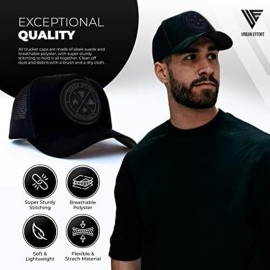 Urban Effort Mesh Back Cap - for Men and Women Baseball Hat 5-Panel Trucker Hat - Great Snapback Closure for Hunting & Hiking (Black/Black, Curved Trucker)
