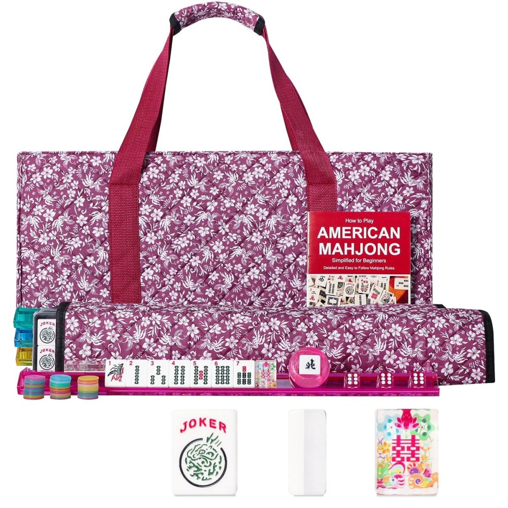 GUSTARIA American Mahjong Tile Set, 166 Acrylic Mahjong Tiles, 4 All-in-One Color Rack/Pushers, Complete Mahjong Game Set with Red Printed Carrying Bag GUSTARIA American Mahjong Tile Set, 166 Acrylic Mahjong Tiles, 4 All-in-One Color Rack/Pushers, Complete Mahjong Game Set with Red Printed Carrying Bag