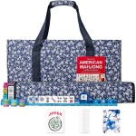 GUSTARIA American Mahjong Set,166 Premium Acrylic Tiles with Blue Prints, 4 All-in-One Color Rack/Pushers, Complete Mahjong Game Set with Floral Blue Carrying Bag