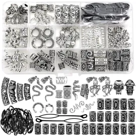 Fscwlmon 207Pcs Viking Hair Jewelry Nordic Runes Tube Beads,Accessories Kit for Braids Dreadlock Beard Locs,Metal Clips Cuff Rings,Braiding Beard Decoration Bracelets Pendant Necklace DIY Silver Fscwlmon 207Pcs Viking Hair Jewelry Nordic Runes Tube Beads,Accessories Kit for Braids Dreadlock Beard Locs,Metal Clips Cuff Rings,Braiding Beard Decoration Bracelets Pendant Necklace DIY Silver