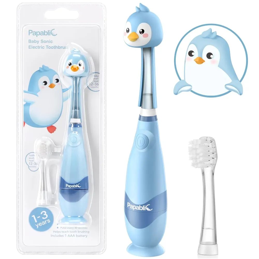 Papablic Toddler Sonic Electric Kids Toothbrush for Ages 1-3 Years, Baby Electric Toothbrush with Cute Penguin Cover and Smart LED Timer, 2 Brush Heads (Pippin) Papablic Toddler Sonic Electric Kids Toothbrush for Ages 1-3 Years, Baby Electric Toothbrush with Cute Penguin Cover and Smart LED Timer, 2 Brush Heads (Pippin)