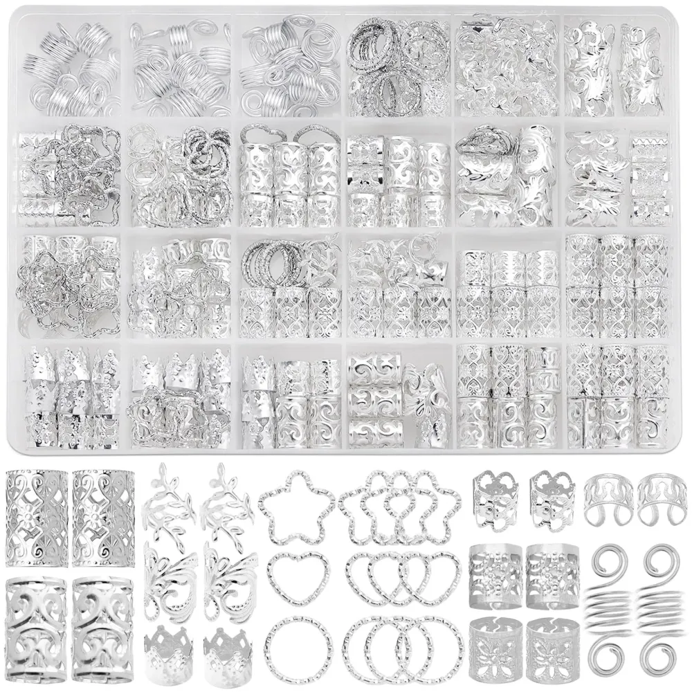 Fscwlmon 260 Pcs Hair Jewelry for Braids,Hair Beads Accessories for Dreadlock,Metal Hair Clips Cuffs Rings,Loc Rave Hair Charm Decorations Adjustable Kits for Men Women Silver Fscwlmon 260 Pcs Hair Jewelry for Braids,Hair Beads Accessories for Dreadlock,Metal Hair Clips Cuffs Rings,Loc Rave Hair Charm Decorations Adjustable Kits for Men Women Silver