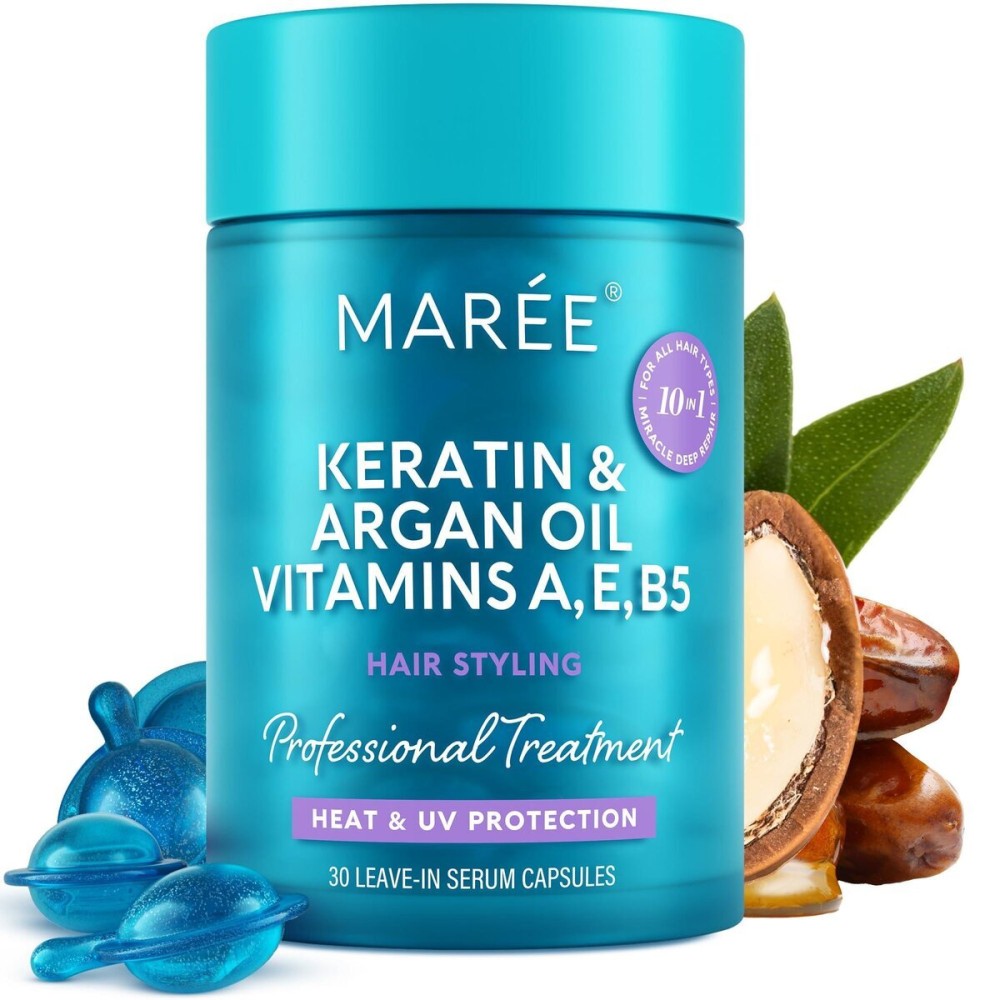 MAREE Hair Oil for Frizzy - Hair Vitamins A, E & B Keratin Styling Capsules with Jojoba & Argan Oil - Anti Frizz Serum for Women - Frizzy, Damaged, Dry and Curly - Srum Gotas & Aceite Para el Cabello MAREE Hair Oil for Frizzy - Hair Vitamins A, E & B Keratin Styling Capsules with Jojoba & Argan Oil - Anti Frizz Serum for Women - Frizzy, Damaged, Dry and Curly - Srum Gotas & Aceite Para el Cabello