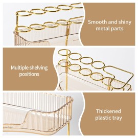 NATURE\'S SOURCE Makeup Organizer for Vanity, 3-Tier Corner Bathroom Organizer Countertop with Makeup Brush Holder, Corner Counter Storage for Bathroom Dresser- Amber Gold NATURE\'S SOURCE Makeup Organizer for Vanity, 3-Tier Corner Bathroom Organizer Countertop with Makeup Brush Holder, Corner Counter Storage for Bathroom Dresser- Amber Gold