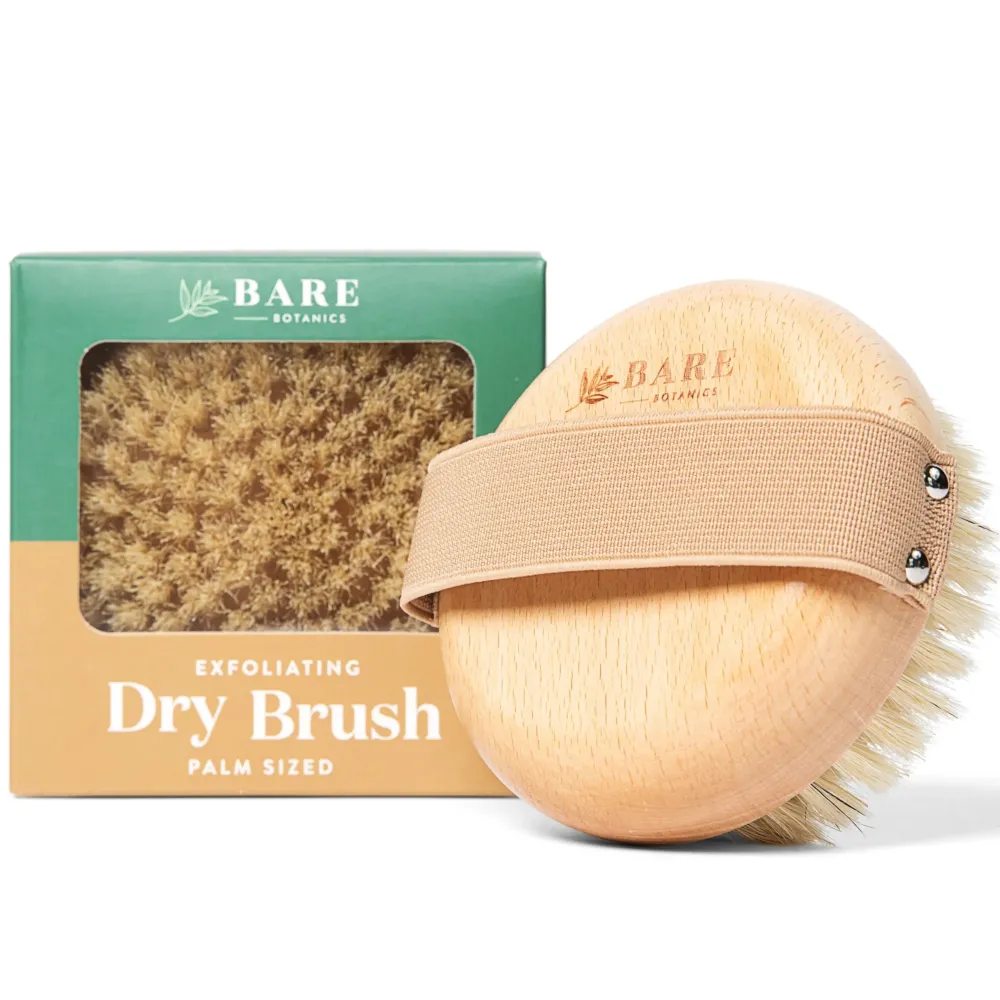 Bare Botanics Dry Body Brush for Lymphatic Drainage - Improve Circulation w/Gentle Exfoliation for Soft Skin - Ergonomically Designed w/Elastic Strap - Soft but Firm Natural Boar Bristles Bare Botanics Dry Body Brush for Lymphatic Drainage - Improve Circulation w/Gentle Exfoliation for Soft Skin - Ergonomically Designed w/Elastic Strap - Soft but Firm Natural Boar Bristles