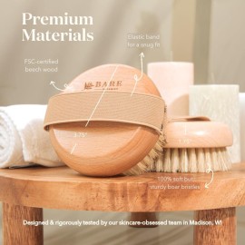 Bare Botanics Dry Body Brush for Lymphatic Drainage - Improve Circulation w/Gentle Exfoliation for Soft Skin - Ergonomically Designed w/Elastic Strap - Soft but Firm Natural Boar Bristles Bare Botanics Dry Body Brush for Lymphatic Drainage - Improve Circulation w/Gentle Exfoliation for Soft Skin - Ergonomically Designed w/Elastic Strap - Soft but Firm Natural Boar Bristles