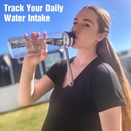 OLDLEY Water Bottle, 32oz Motivational Sports Water Bottle with Time Marker - Times to Drink - Tritan, BPA Free, Wide Mouth Leakproof, Clear (1 Bottle)