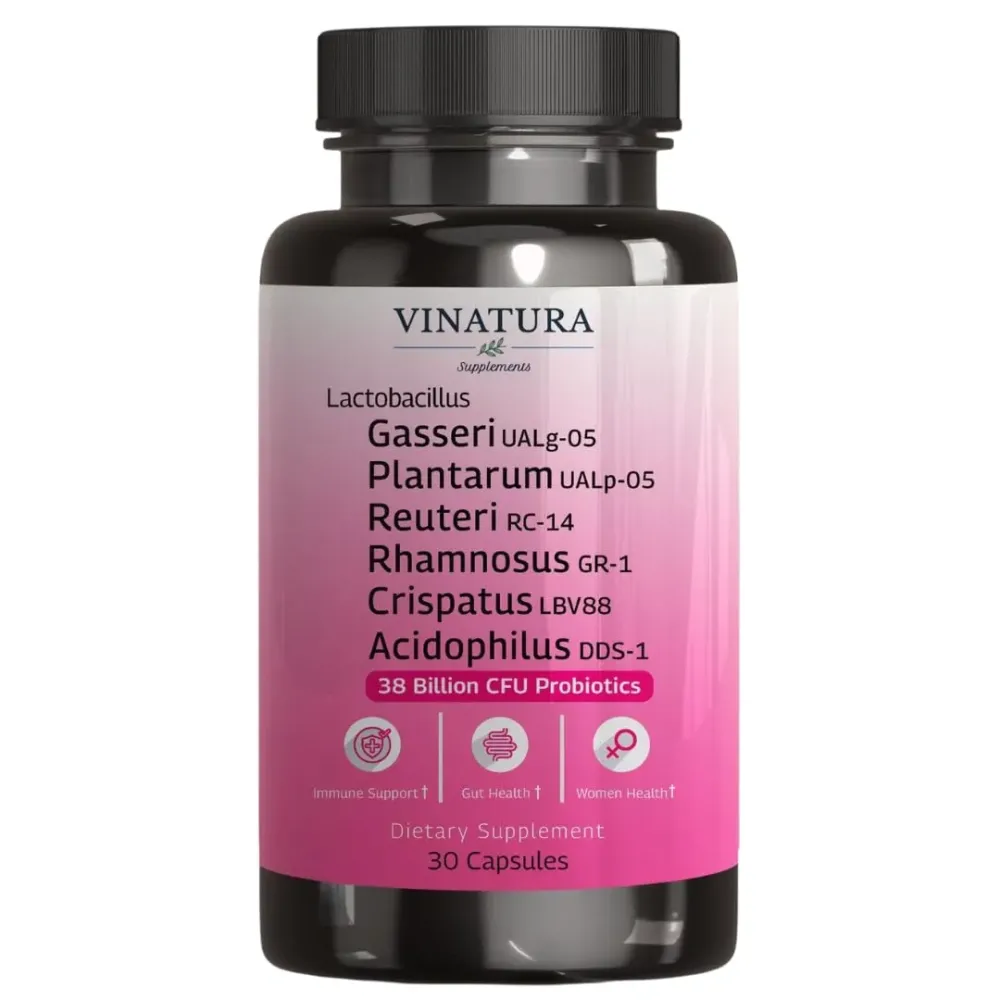 VINATURA Lactobacillus Rhamnosus, Reuteri, Gasseri, Plantarum, Crispatus, Acidophilus Probiotics - 38 Billion CFU *USA Made & Tested* Vaginal Probiotics, Women Probiotic, Gut Health VINATURA Lactobacillus Rhamnosus, Reuteri, Gasseri, Plantarum, Crispatus, Acidophilus Probiotics - 38 Billion CFU *USA Made & Tested* Vaginal Probiotics, Women Probiotic, Gut Health