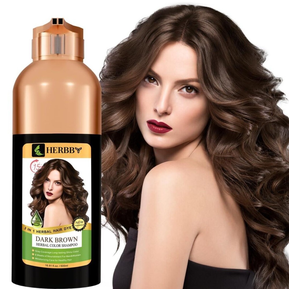 HERBBY Hair Color Shampoo for Gray Hair Coverage&Color Transform with 9 Herbal Extracts -Long Lasting(6-8 Weeks),Shiny,Evenly Colored,Instant Hair Dye Shampoo&Conditioner, 500 Ml (DARK BROWN COLOR) HERBBY Hair Color Shampoo for Gray Hair Coverage&Color Transform with 9 Herbal Extracts -Long Lasting(6-8 Weeks),Shiny,Evenly Colored,Instant Hair Dye Shampoo&Conditioner, 500 Ml (DARK BROWN COLOR)