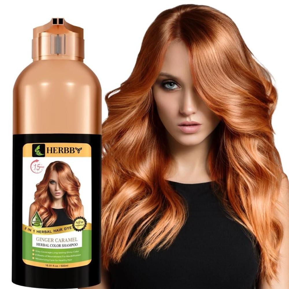 HERBBY Hair Color Shampoo for Gray Hair Coverage&Color Transform with 9 Herbal Extracts -Long Lasting(6-8 Weeks),Shiny,Evenly Colored,Instant Hair Dye Shampoo&Conditioner,500 Ml (GINGER CARAMEL COLOR) HERBBY Hair Color Shampoo for Gray Hair Coverage&Color Transform with 9 Herbal Extracts -Long Lasting(6-8 Weeks),Shiny,Evenly Colored,Instant Hair Dye Shampoo&Conditioner,500 Ml (GINGER CARAMEL COLOR)