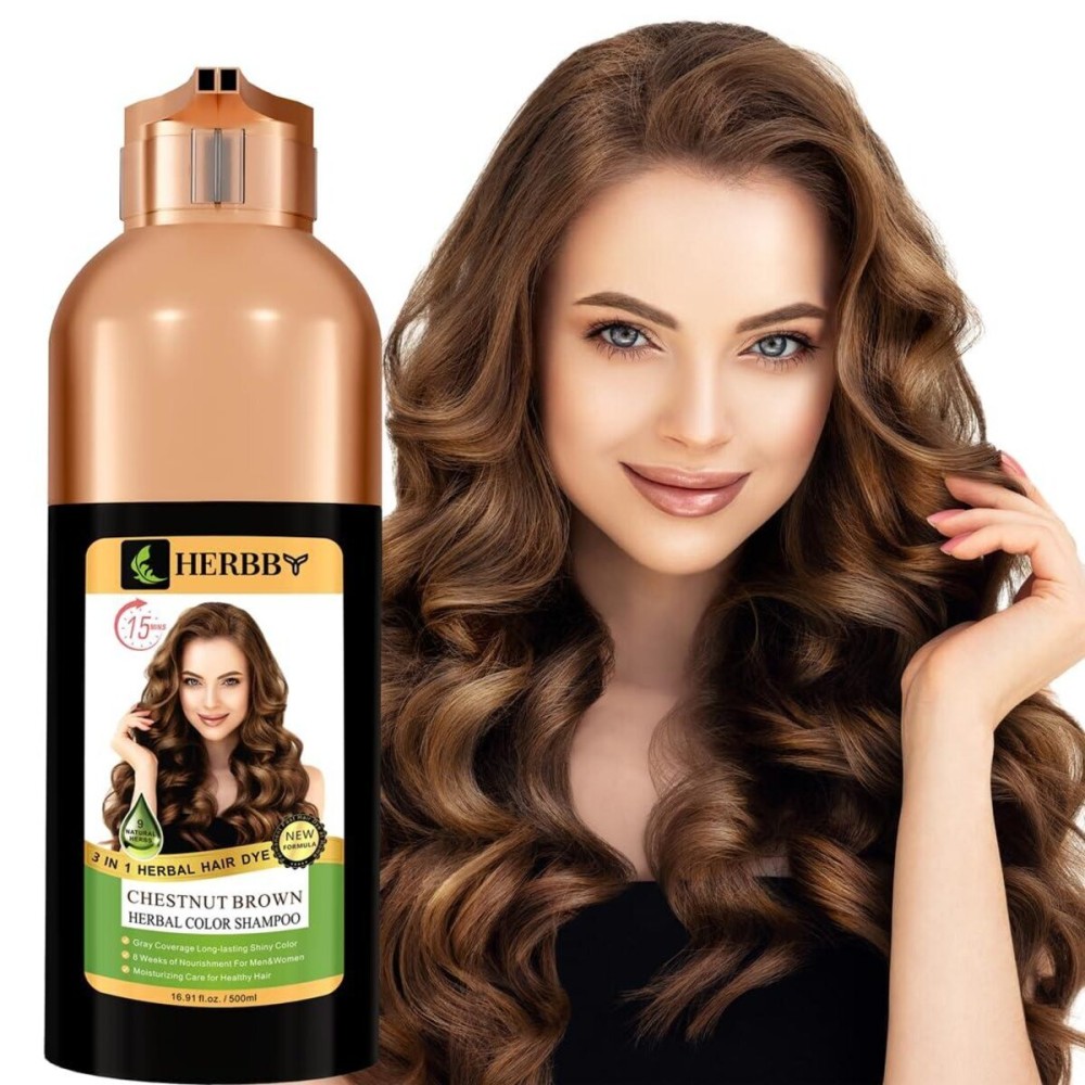 HERBBY Gray Hair Coverage Shampoo & Conditioner - Color Transform with 9 Herbal Extracts, Long-Lasting (6-8 Weeks), Shiny, Even Coloring, Instant Hair Dye, 500 ml (CHESTNUT BROWN) HERBBY Gray Hair Coverage Shampoo & Conditioner - Color Transform with 9 Herbal Extracts, Long-Lasting (6-8 Weeks), Shiny, Even Coloring, Instant Hair Dye, 500 ml (CHESTNUT BROWN)
