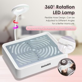 Rolokit Nail Dust Collector with Lamp&50pcs Disposable Filter&Dusting Brush, Electric Nail Vacuum Cleaner Dust Fan Suction Machine for Manicure Acrylic Gel Nails Polishing, Low Noise, Salon Home