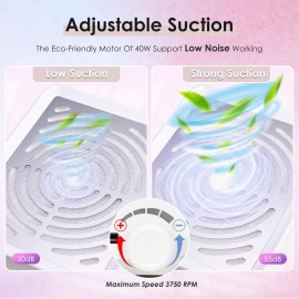 Rolokit Nail Dust Collector with Lamp&50pcs Disposable Filter&Dusting Brush, Electric Nail Vacuum Cleaner Dust Fan Suction Machine for Manicure Acrylic Gel Nails Polishing, Low Noise, Salon Home