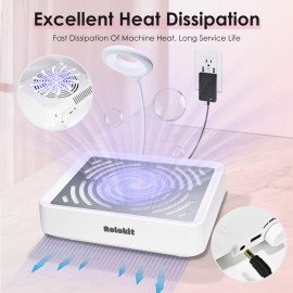 Rolokit Nail Dust Collector with Lamp&50pcs Disposable Filter&Dusting Brush, Electric Nail Vacuum Cleaner Dust Fan Suction Machine for Manicure Acrylic Gel Nails Polishing, Low Noise, Salon Home