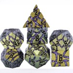 Maywin Dice Set D&D Metal,DND Metallic Glitter Crack Dice with Gift Box for RPG Board Games (Greenish Yellow Color + Purple)