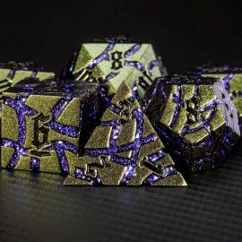 Maywin Dice Set D&D Metal,DND Metallic Glitter Crack Dice with Gift Box for RPG Board Games (Greenish Yellow Color + Purple)