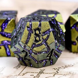 Maywin Dice Set D&D Metal,DND Metallic Glitter Crack Dice with Gift Box for RPG Board Games (Greenish Yellow Color + Purple)