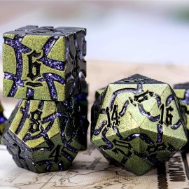 Maywin Dice Set D&D Metal,DND Metallic Glitter Crack Dice with Gift Box for RPG Board Games (Greenish Yellow Color + Purple)