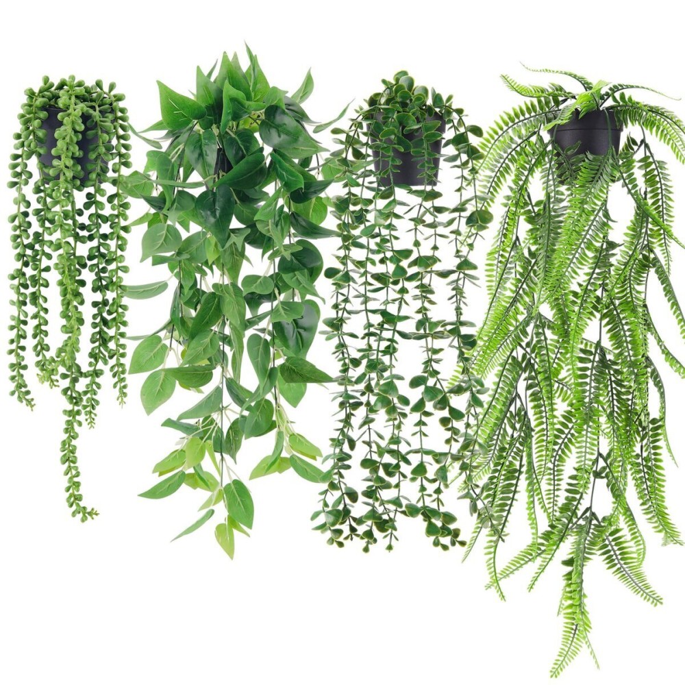 Der Rose 4Pcs Fake Plants Hanging Artificial Ivy Vine Faux Eucalyptus Hanging Plants, Boston Fern, String of Pearls for Home Boho Wall Shelf Indoor Outdoor Decor Der Rose 4Pcs Fake Plants Hanging Artificial Ivy Vine Faux Eucalyptus Hanging Plants, Boston Fern, String of Pearls for Home Boho Wall Shelf Indoor Outdoor Decor