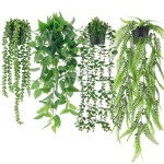 Der Rose 4Pcs Fake Plants Hanging Artificial Ivy Vine Faux Eucalyptus Hanging Plants, Boston Fern, String of Pearls for Home Boho Wall Shelf Indoor Outdoor Decor