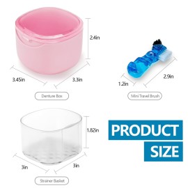 EZEELAI Partial Denture Case Leak Proof with Strainer Basket and Brush, Waterproof Denture Cup Retainer Cleaning Bath Case Travel for Dentures, Braces, Night Guard - Pink EZEELAI Partial Denture Case Leak Proof with Strainer Basket and Brush, Waterproof Denture Cup Retainer Cleaning Bath Case Travel for Dentures, Braces, Night Guard - Pink