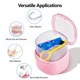 EZEELAI Partial Denture Case Leak Proof with Strainer Basket and Brush, Waterproof Denture Cup Retainer Cleaning Bath Case Travel for Dentures, Braces, Night Guard - Pink EZEELAI Partial Denture Case Leak Proof with Strainer Basket and Brush, Waterproof Denture Cup Retainer Cleaning Bath Case Travel for Dentures, Braces, Night Guard - Pink