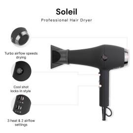 L\'ANGE HAIR Soleil Professional Hair Dryer | 3 Heat Settings & 2 Airflow Settings | Cool Shot Locks-in Style | Professional Length Cord | Best Lightweight Hair for Smooth Blowouts (Black) L\'ANGE HAIR Soleil Professional Hair Dryer | 3 Heat Settings & 2 Airflow Settings | Cool Shot Locks-in Style | Professional Length Cord | Best Lightweight Hair for Smooth Blowouts (Black)