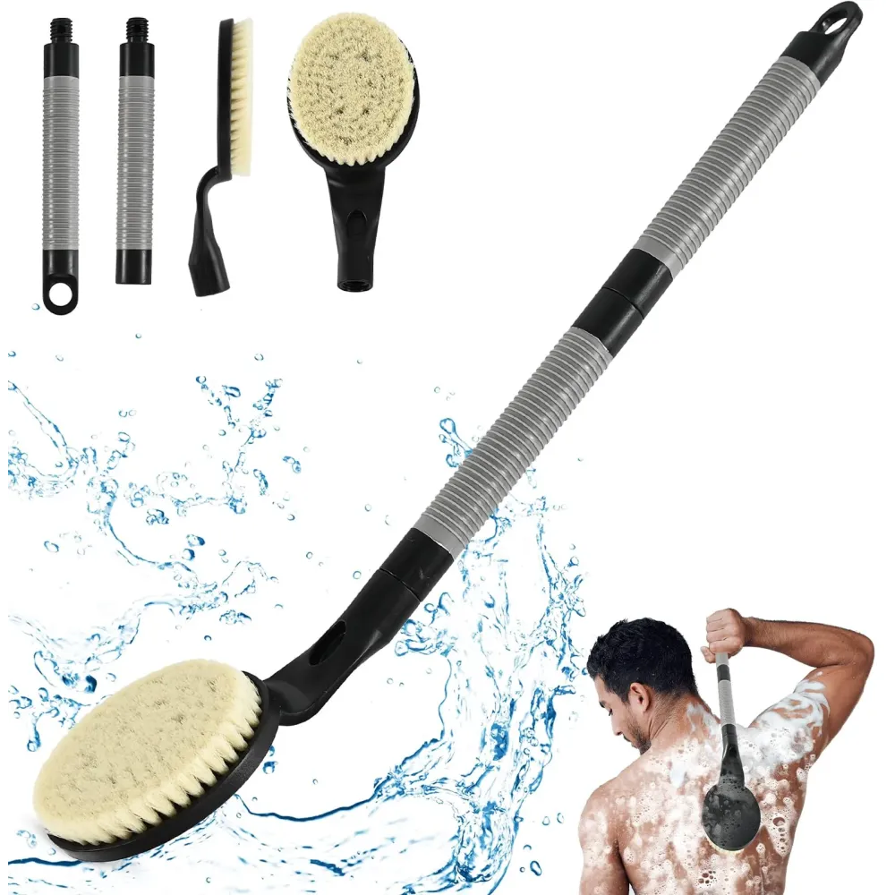 Back Scrubber Anti Slip for Shower, 21.7 Detachable Back Bath Brush for Shower, Back Scrubber, Exfoliation and Improved Skin Health for Elderly with Limited Arm Movement, Disabled (21.7 Black)