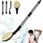 Back Scrubber Anti Slip for Shower, 21.7 Detachable Back Bath Brush for Shower, Back Scrubber, Exfoliation and Improved Skin Health for Elderly with Limited Arm Movement, Disabled (21.7 Black)