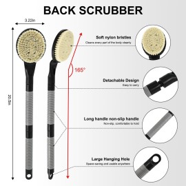 Back Scrubber Anti Slip for Shower, 21.7 Detachable Back Bath Brush for Shower, Back Scrubber, Exfoliation and Improved Skin Health for Elderly with Limited Arm Movement, Disabled (21.7 Black)
