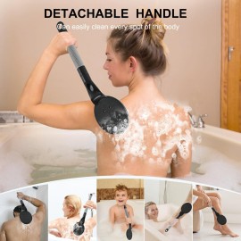 Back Scrubber Anti Slip for Shower, 21.7 Detachable Back Bath Brush for Shower, Back Scrubber, Exfoliation and Improved Skin Health for Elderly with Limited Arm Movement, Disabled (21.7 Black)
