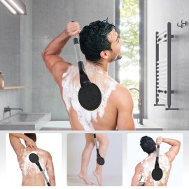 Back Scrubber Anti Slip for Shower, 21.7 Detachable Back Bath Brush for Shower, Back Scrubber, Exfoliation and Improved Skin Health for Elderly with Limited Arm Movement, Disabled (21.7 Black)