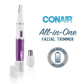 Conair All-in-1 Facial Hair Trimmer for Women, Perfect for Face, Ear/Nose and Eyebrows, Battery-Powered
